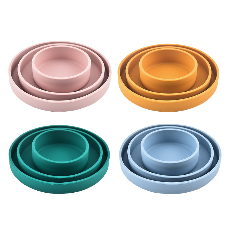 Amazon Hot Selling Food Grade Silicone Tableware Set Children's Supplemental Bowl Thickened Snack Fruit Plate Boiled