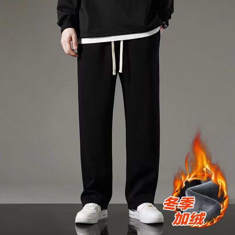 Спортивные брюки мужские осень-зима с флисовой подкладкой утолщенные теплые брюки с завязками на щиколотках свободного кроя модные большие размеры повседневные брюки