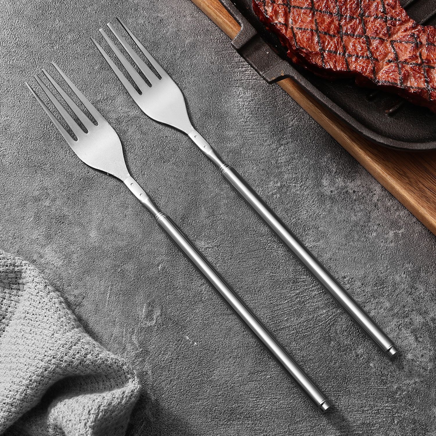 Factory Ready-Made Stainless Steel Telescopic Western Food Forks and Spoons Portable Tableware Dining Table Outdoor Camping Forks and Spoons Extra Long Forks
