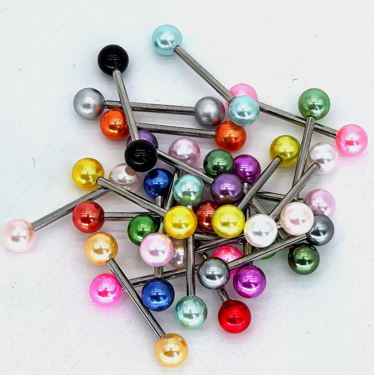 Акриловые имитации жемчужных пирсингов для языка, цвет молока, украшения, оптовая замена розовых пирсингов для языка