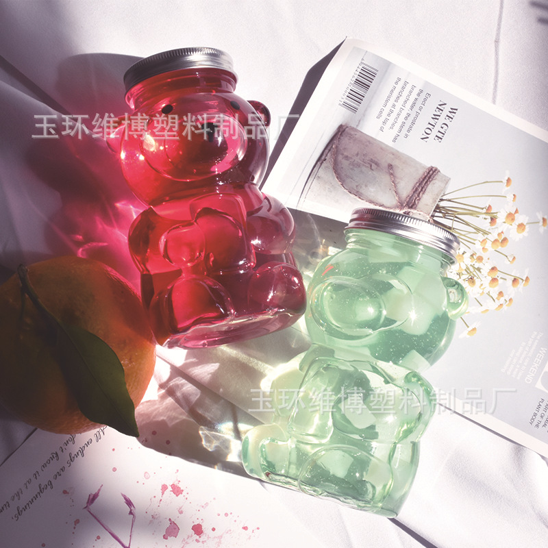 Factory spot dull bear plastic bottle bear milk tea drink cup homemade drink disposable cup violent bear