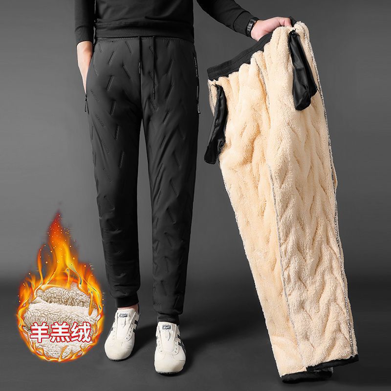 Cross-Border Winter Cotton Pants with Lamb Fleece, Thickened for Warmth, Large Size, Windproof and Waterproof Men's Pants for Middle-Aged Dads