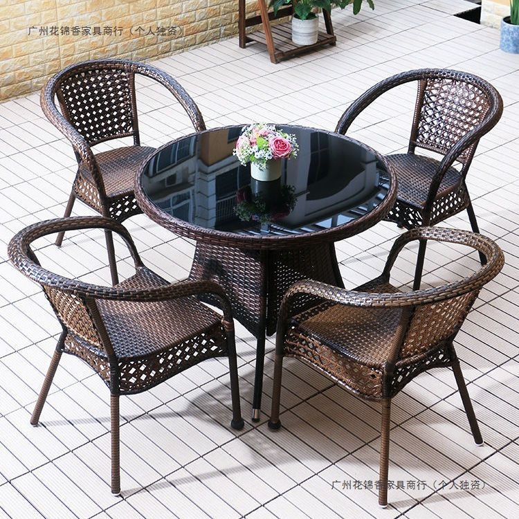 Rattan Chair Three-Piece Set Coffee Table Leisure Tea Table and Chairs Courtyard Outdoor Rattan Outdoor Table and Chairs Balcony Tea Chair
