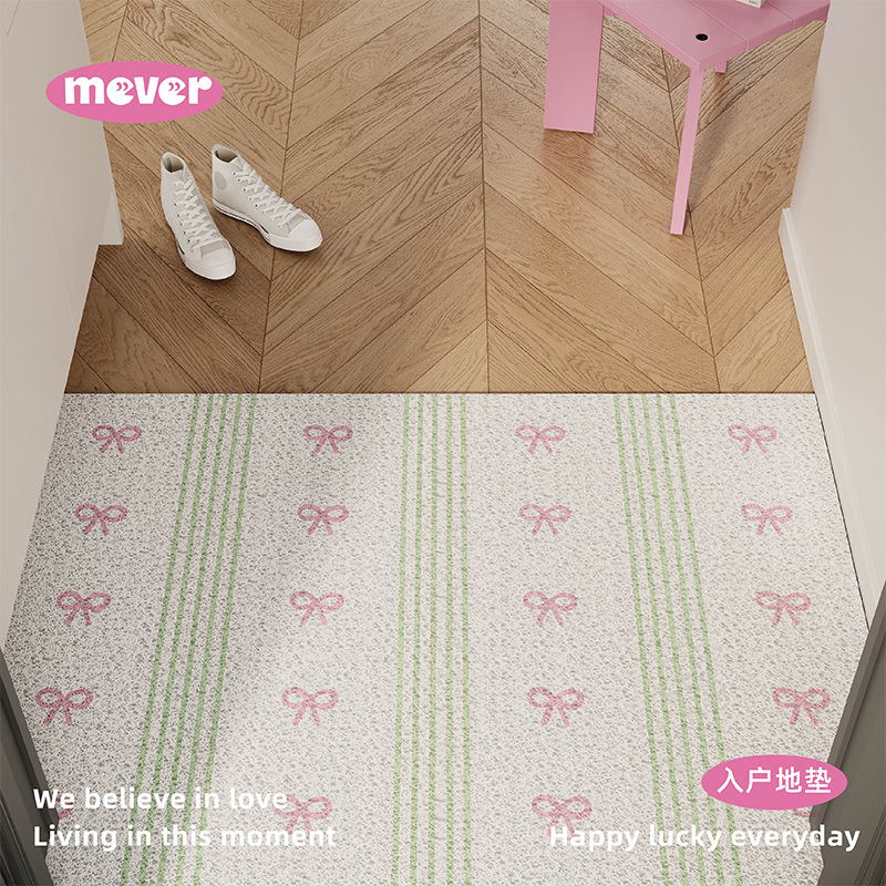 Коврик для входа с бантом в розовом и зеленом цвете, нескользящий, можно обрезать