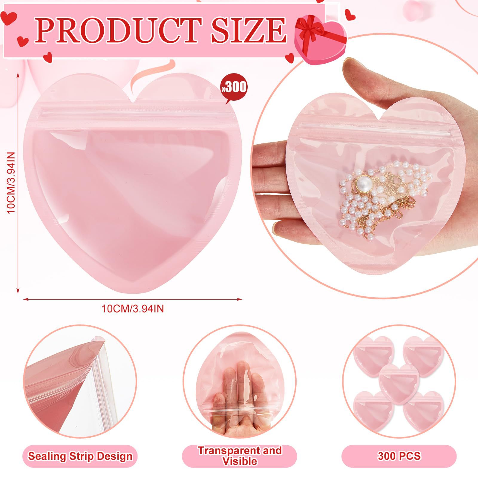 PVC Heart-shaped Jewelry Small Bag Cute Love Special-shaped Self-sealing Bag Gift Sealing Bag Self-sealing Bag