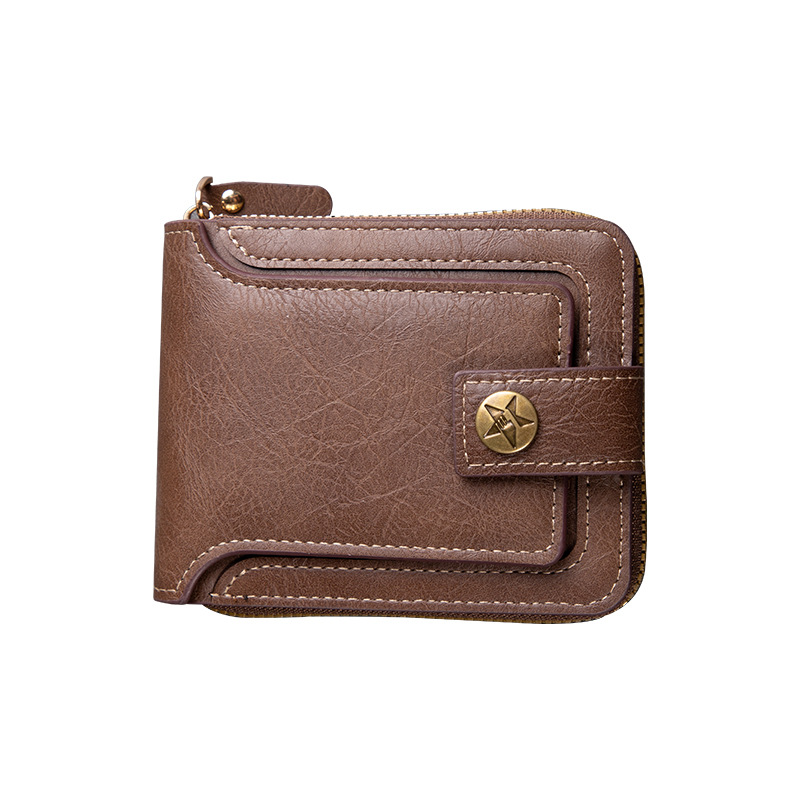 Foreign Trade Quality Men's Short Wallet European and American Fashion Multifunctional Retro Horizontal Coin Purse Zipper Buckle Card Bag