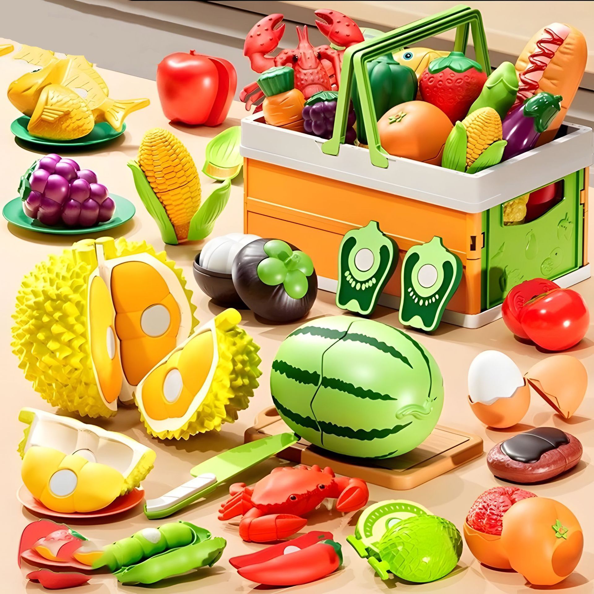 Children's Pretend Play Toys in Bulk, Peelable and Cuttable, Realistic Fruits and Vegetables, Educational Kitchen Toys