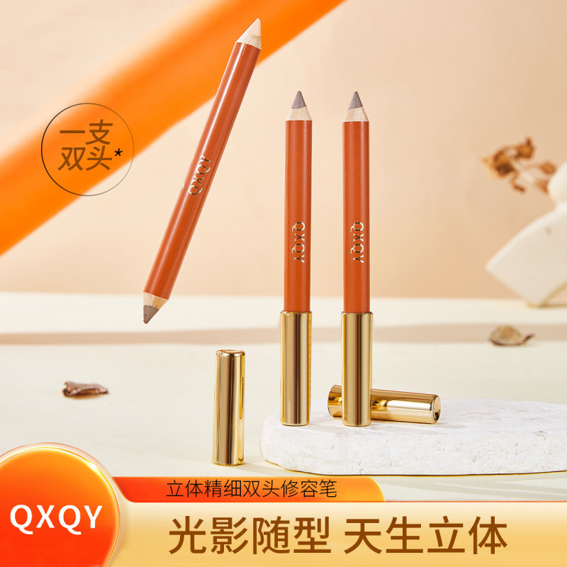 Qxqy стерео тонкий двусторонний контурный карандаш высокоглянцевый осветляющий и модифицирующий тени носа все-в-одном контурный и долгоиграющий хайлайтер
