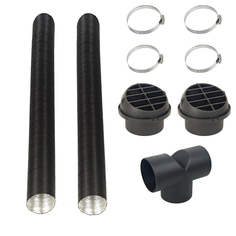 75mm diesel heater T 3 outlet connectors and 2 air outlets and 2 pipeline tubes warm black