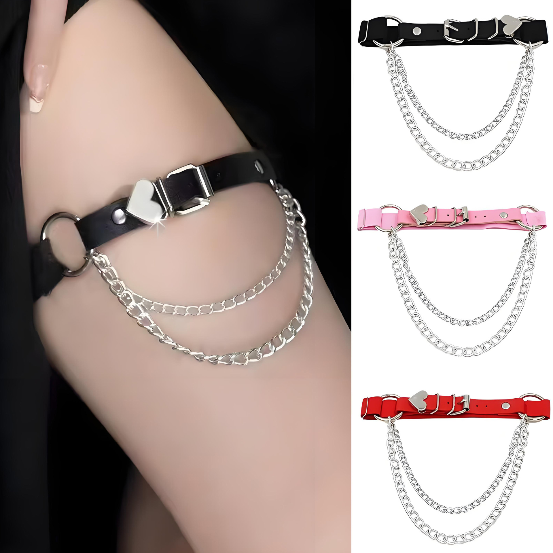 Прямые поставки из фабрики европейский и американский панк готический PU кожа нерегулярный подвязка персиковое сердце любовь цепочка эластичное кольцо для ноги