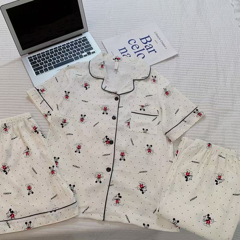 Летний комплект из трех предметов с Микки и облаком, короткий рукав, шорты, домашняя одежда, пижама для женщин
