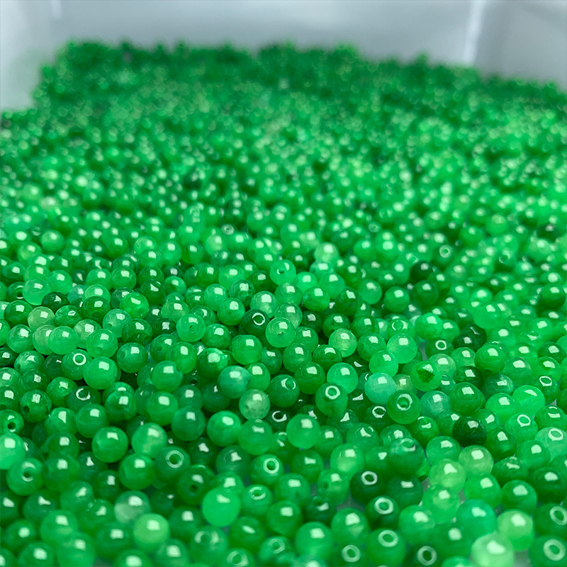 4mm Round Loose Beads of Dry Green Jade, Iron Dragon Jade Ornaments, Accessories for Bracelets and Necklaces, Jade Stone