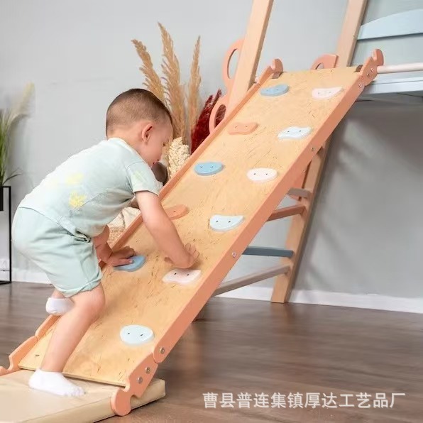 Cross-border Solid Wood Rock Climbing Rack Indoor Game Baby Swing Rack Educational Training Slide Wooden Climbing Rack