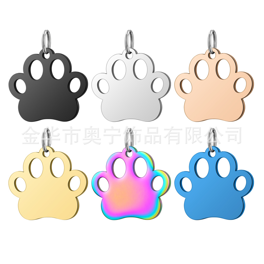 Cross-Border Supply New Stainless Steel Pet Tag Pet Hollow Paw Tag Dog Tag Cat Tag Titanium Steel Dog Tag