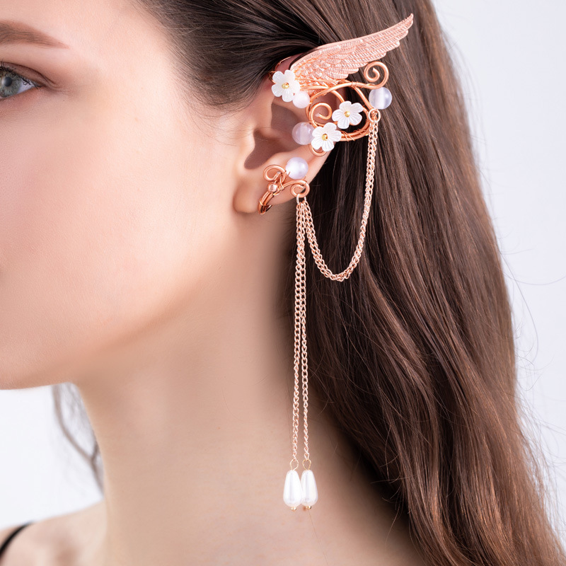 Foreign Trade Hot Selling Non-Pierced Ear Hooks Creative Handmade Elf Angel Wings Ear Clips Retro Earrings Tassel Earrings for Women