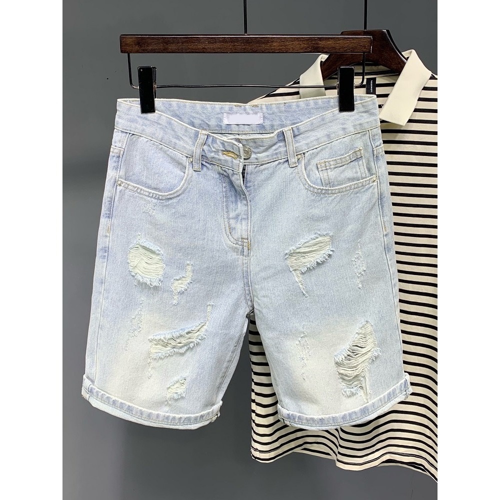 Американские ретро джинсовые шорты мужские летние рваные свободного кроя стильные светлые большие размеры средние брюки