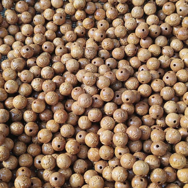 Wholesale wood carving accessories peach wood six words mantra beads couple accessories bracelet pendant diy jewelry accessories