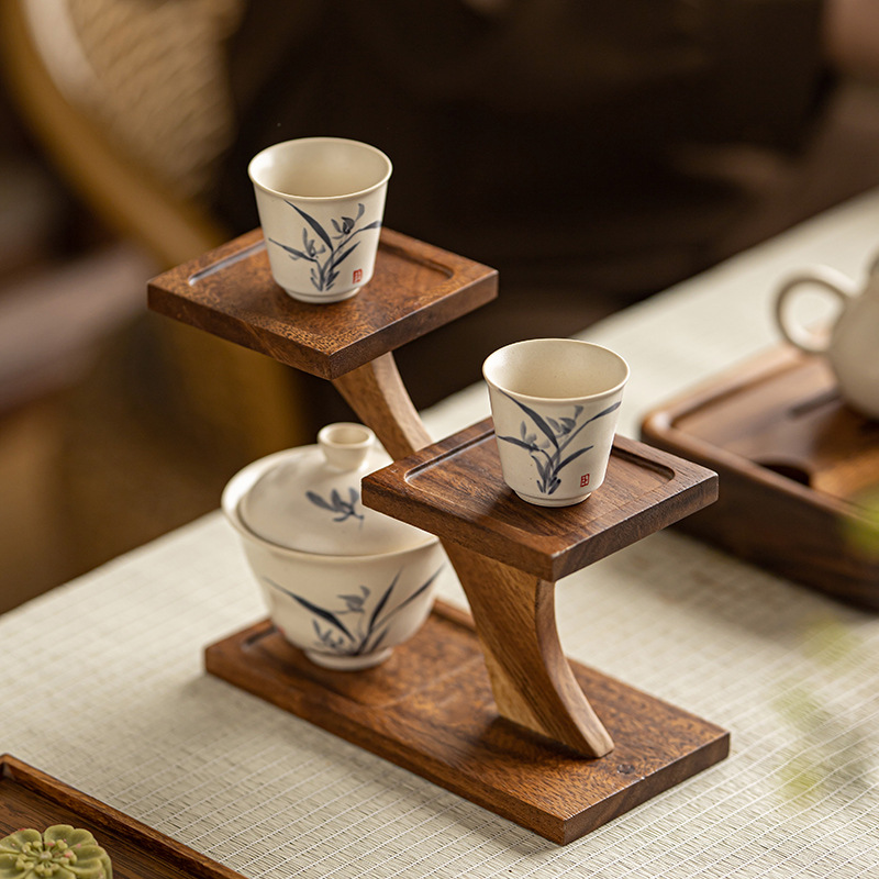 Solid Wood Multi-layer Storage Rack Desktop Tea Cup Teapot Display Rack Tea Table Accessories Storage Rack Household Balcony Multi-meat Rack