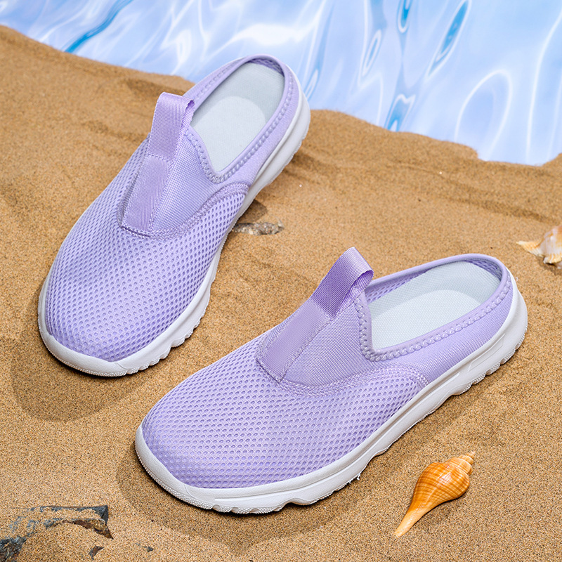 Cross-Border Plus-Size Couple Slippers for Women, Summer Versatile Soft-Soled Ins Style, Casual Mesh Closed-Toe Half Shoes for Women