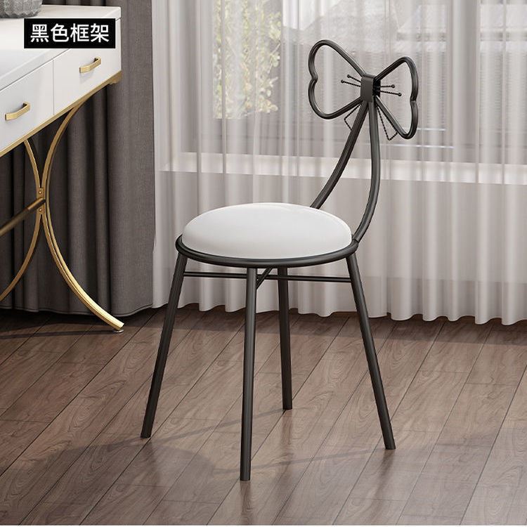 Makeup Chair for Home Use, Bedroom, Dressing Room, Dressing Stool with Bowknot, Iron Art Manicure Chair, Leisure Chair with Backrest, Light Luxury Chair