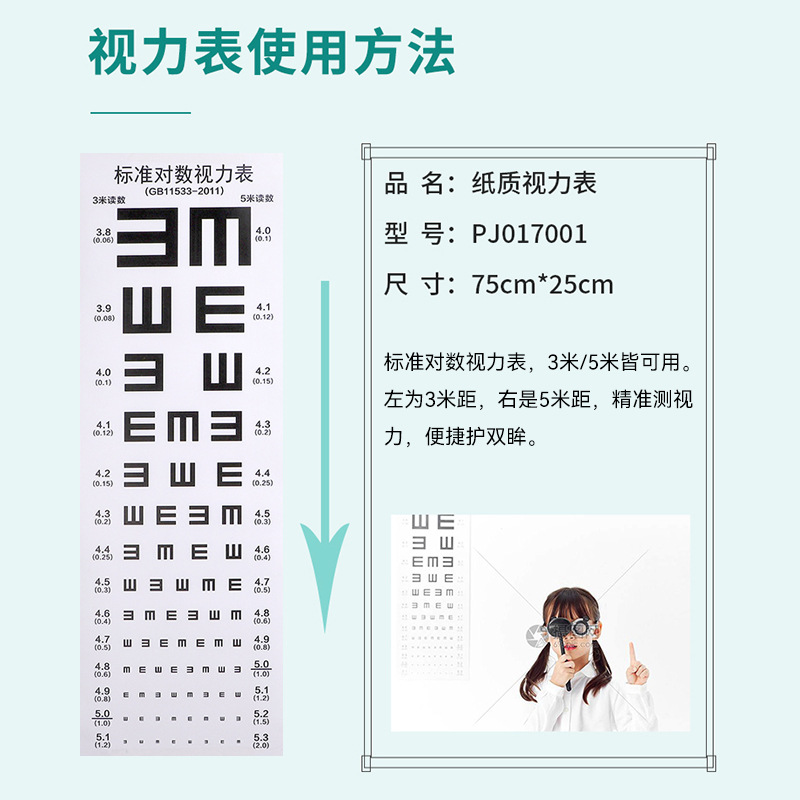 Glasses Accessories Paper Standard Vision Chart Wall Chart Standard Logarithmic Chart Wholesale Size 75X25Cm