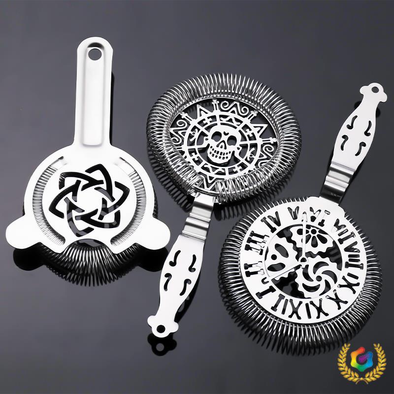 ✅ Stainless Steel Ice Strainer Professional Fancy Cocktail Bartending Tool Ice Separator Hawthorne Skull Pattern Filter