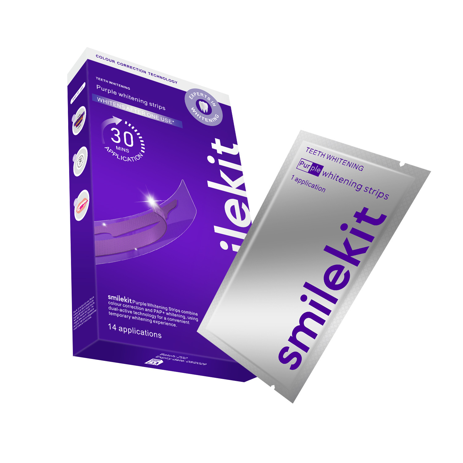 Cross-Border New Product V34 Purple Teeth Whitening Strips V34 Whitening Strips Purple Small Box Teeth Whitening Strips