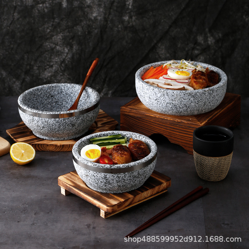Korean style stone pot stone bowl authentic South Korea cuisine high temperature resistant natural stone pot bibimbap stone pot bubble chicken for commercial use