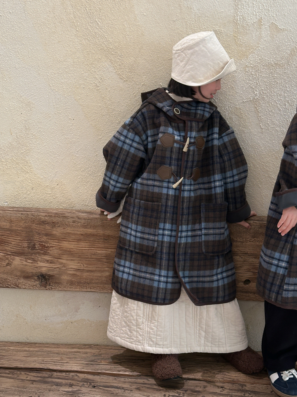 Children's Outwear 2025 Winter Style for Boys and Girls, Brother and Sister Plaid Hooded One-Piece Velvet Outwear, Kidsren's Casual Mid-Length Outwear