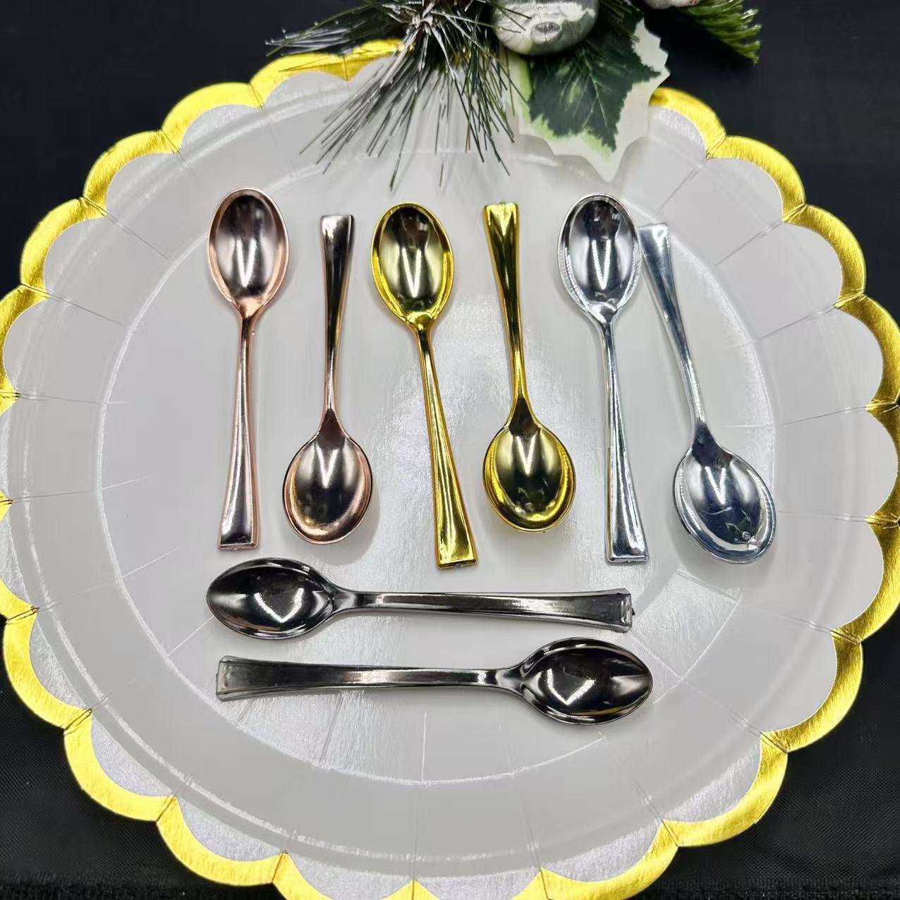 9.8cm Disposable Mini Small Fork Spoon Dessert Pudding Ice Cream Coffee Plated Gold Rose Gold silver