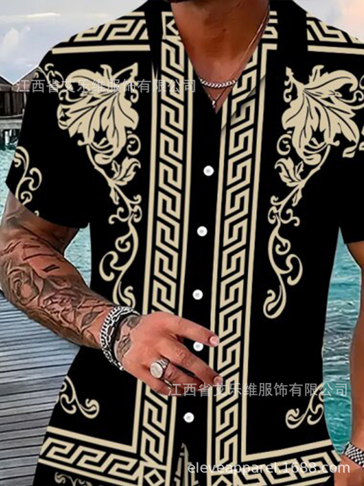 Men's 3D Digital Printed Short-Sleeved Stand-Up Collar Shirts, Customized with Images, Samples, and Sizes, Direct Sales from Cross-Border E-Commerce Manufacturers