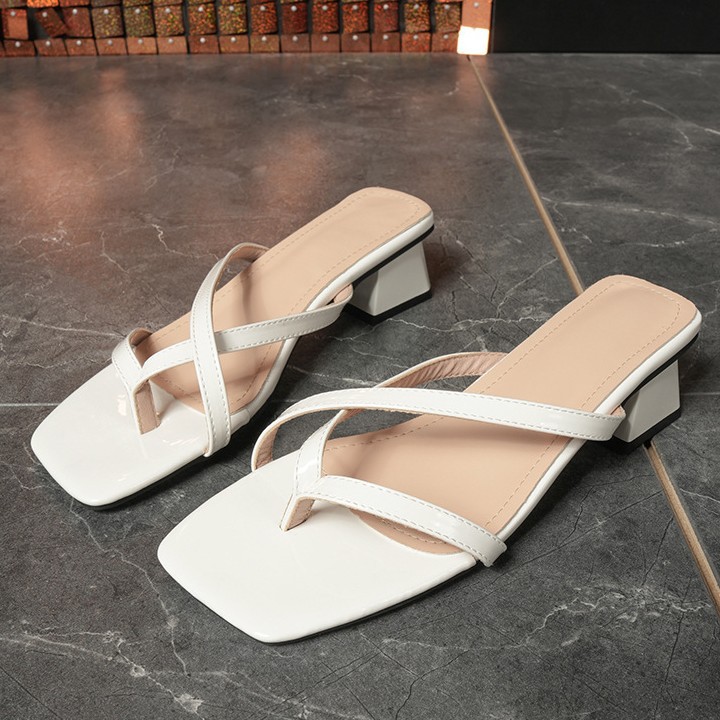 Cross-Border Amazon Aliexpress Foreign Trade Women's Shoes Thick Heel Flip-Flops Women's Outer Wear 2025 New Square Toe Comfortable Sandals