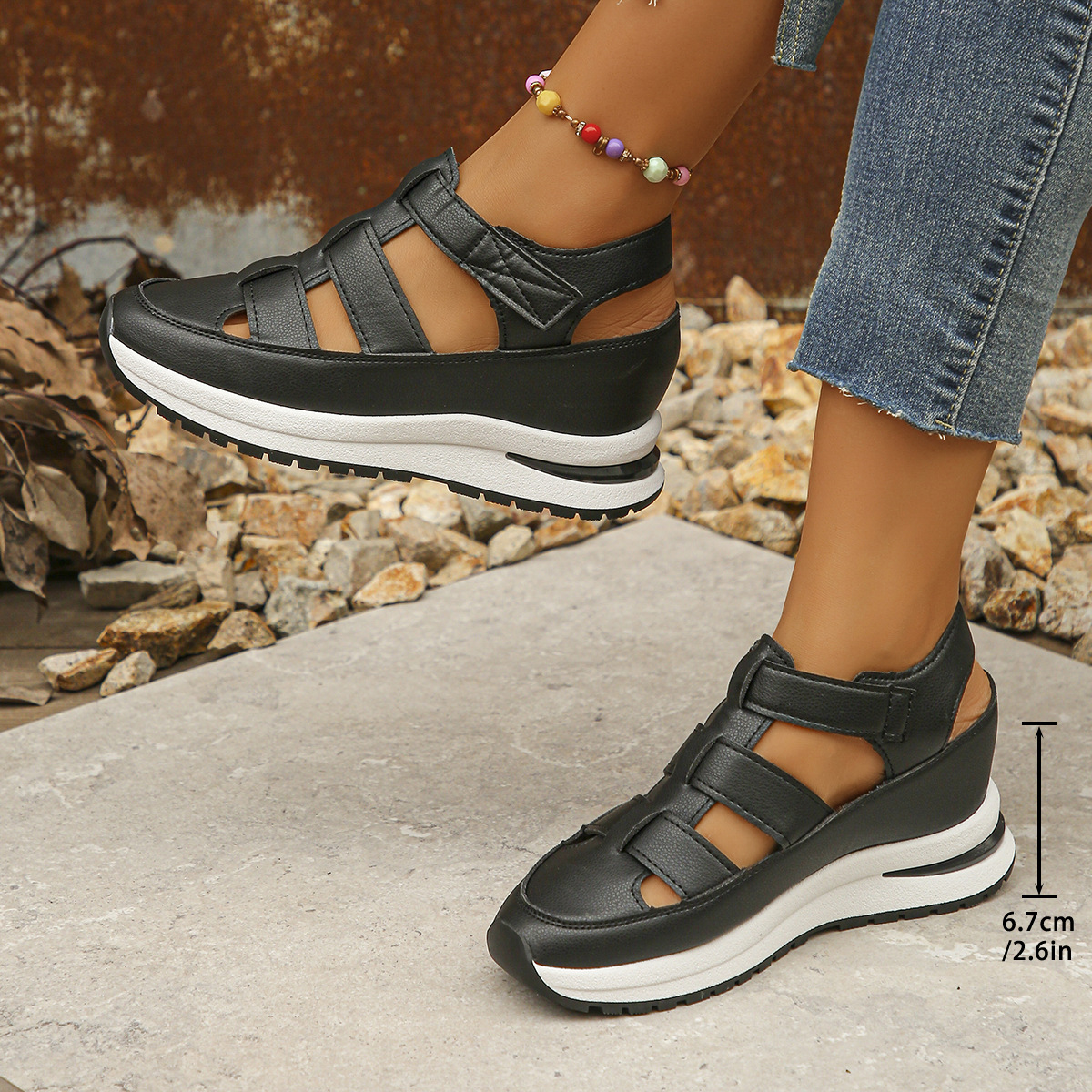 Hollow Casual Sandals for Women's Outer Wear 2025 Summer New Versatile Thin Platform Thick-Soled Inner Height-Increasing Women's Shoes