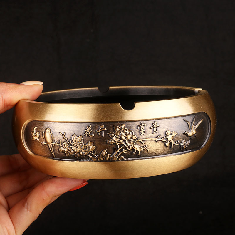 Creative High-end pure brass distressed large ashtray blooming rich office desktop gift for men
