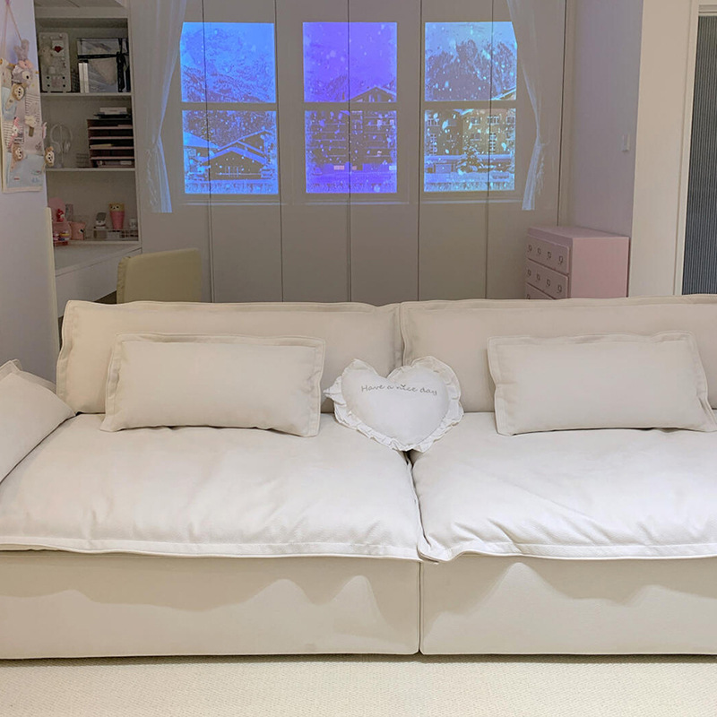 French-Style Cream Cloud Straight Sofa for Living Room, Small Apartment, Modern Light Luxury, Simple Internet Celebrity Sailboat Fabric Sofa