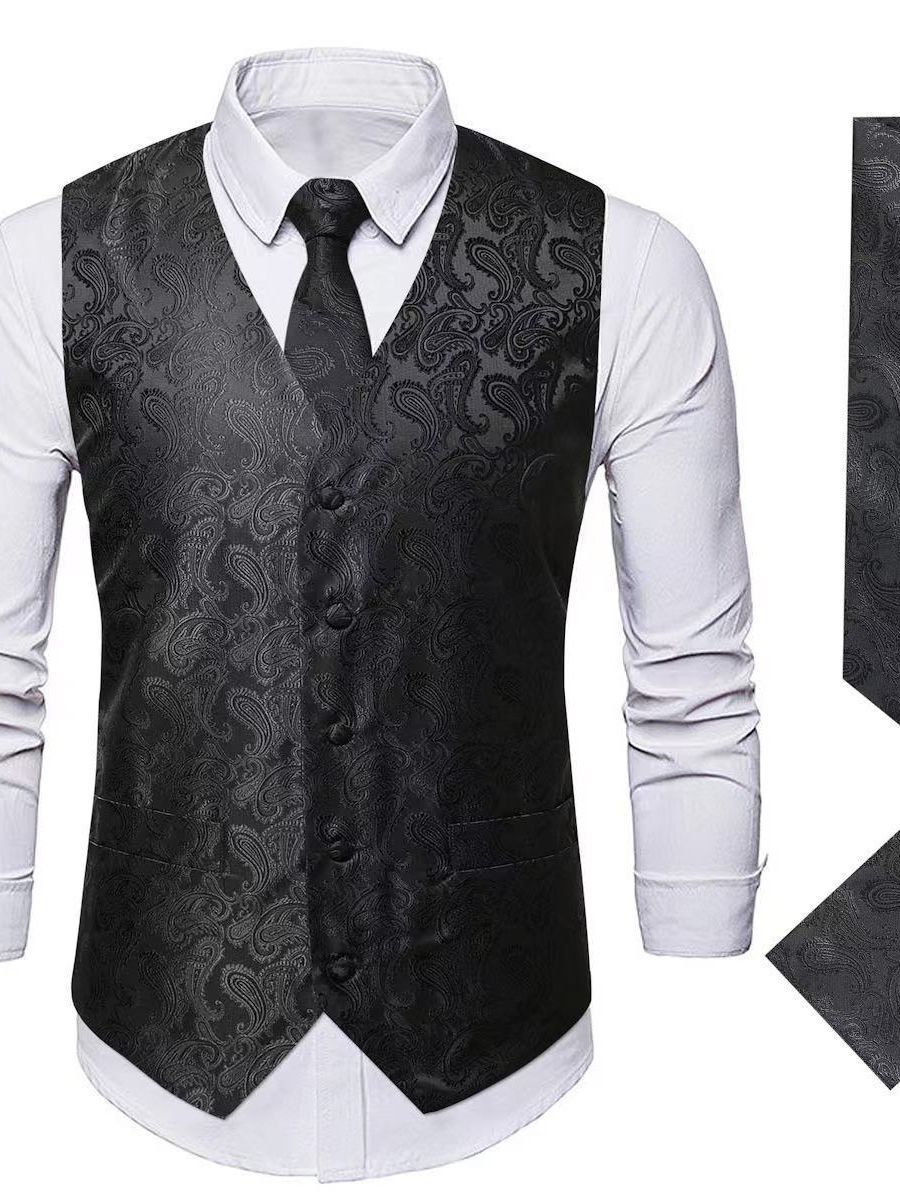 Cross-border Amazon new men's fashion plus size suit vest men's European size casual waist flower formal vest vest vest