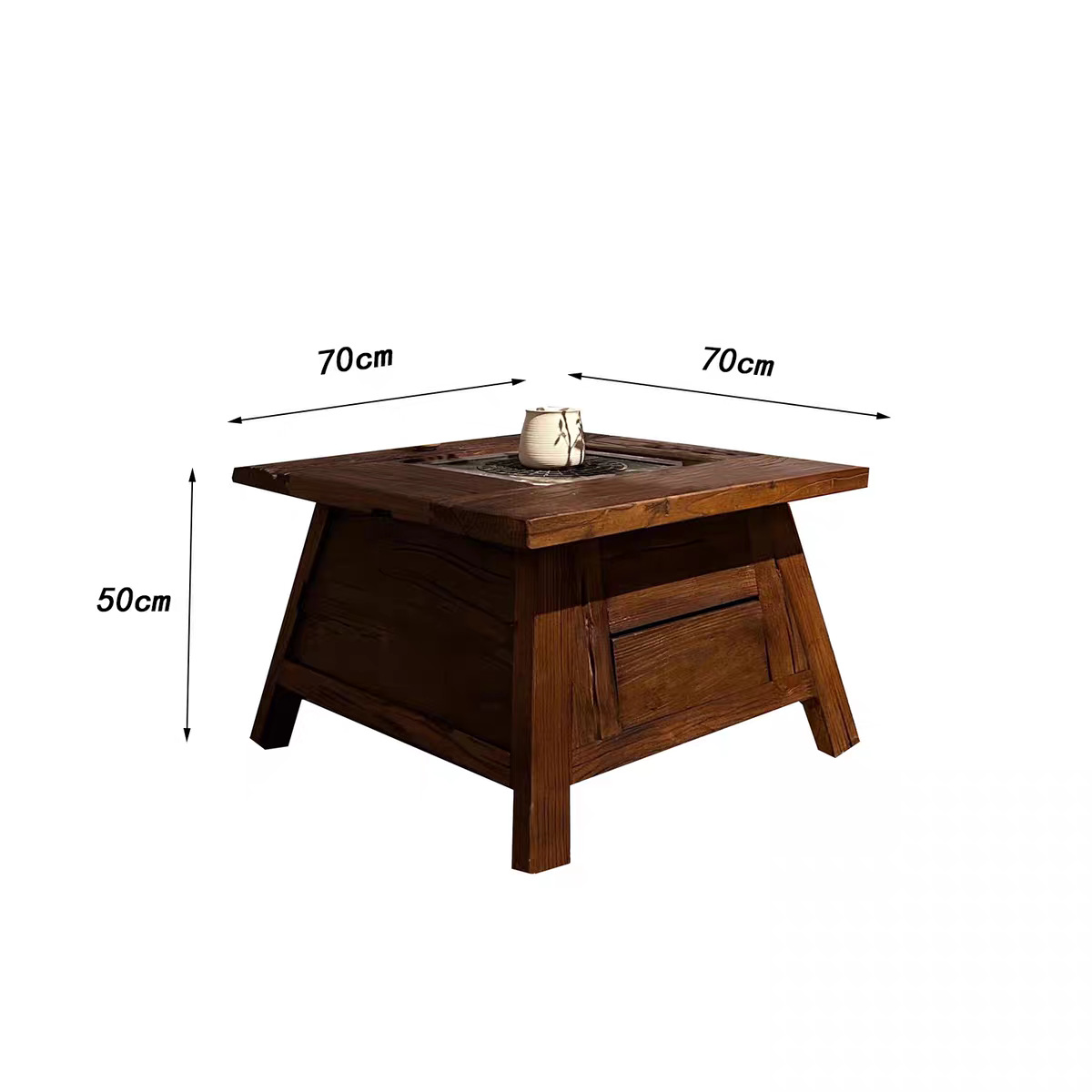 Wabi-Sabi Style Old Elm Wood Tea Brewing Table and Chairs Villa Courtyard Electric Stove Barbecue Table Charcoal Grill Integrated Tea Brewing Table