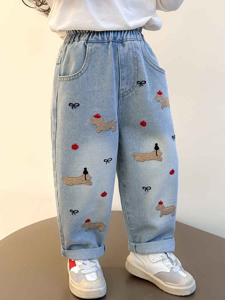 Girls' Jeans Spring and Autumn 2025 New Style Loose Straight Pants for Little Girls Children's Trousers Casual Pants for Baby Girls