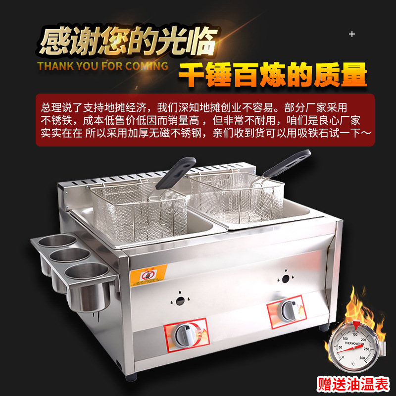 Gas Fryer Commercial Stall Gas Liquefied Gas Fried Skewers Equipment Frying Stove Dough Sticks Machine Fried Desktop Double Cylinder Pot