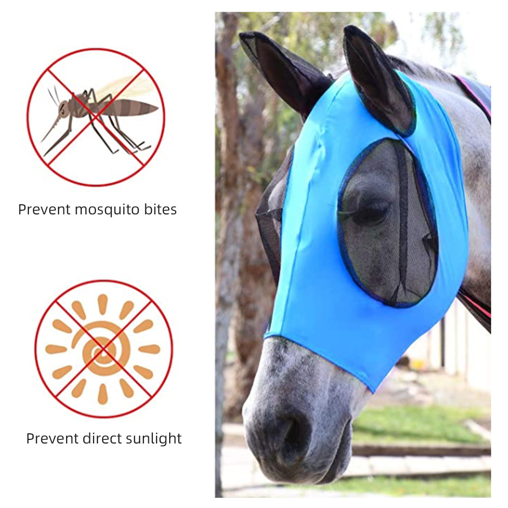 2021 New Amazon breathable horse mask anti-mosquito anti-insect anti-fly mask equestrian supplies factory support delivery