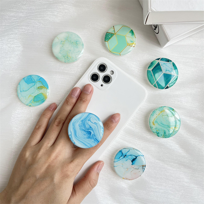 Marble Pattern Glue Dropping Transparent Airbag Bracket Creative Lazy Desktop Retractable Support Flat Mobile Phone Rack