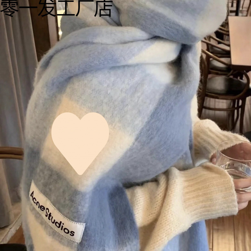 Новый осенне-зимний утолщенный теплый шарф в радужную клетку, европейский и американский стиль, петля пряжи, толстые кисточки, цветной шаль