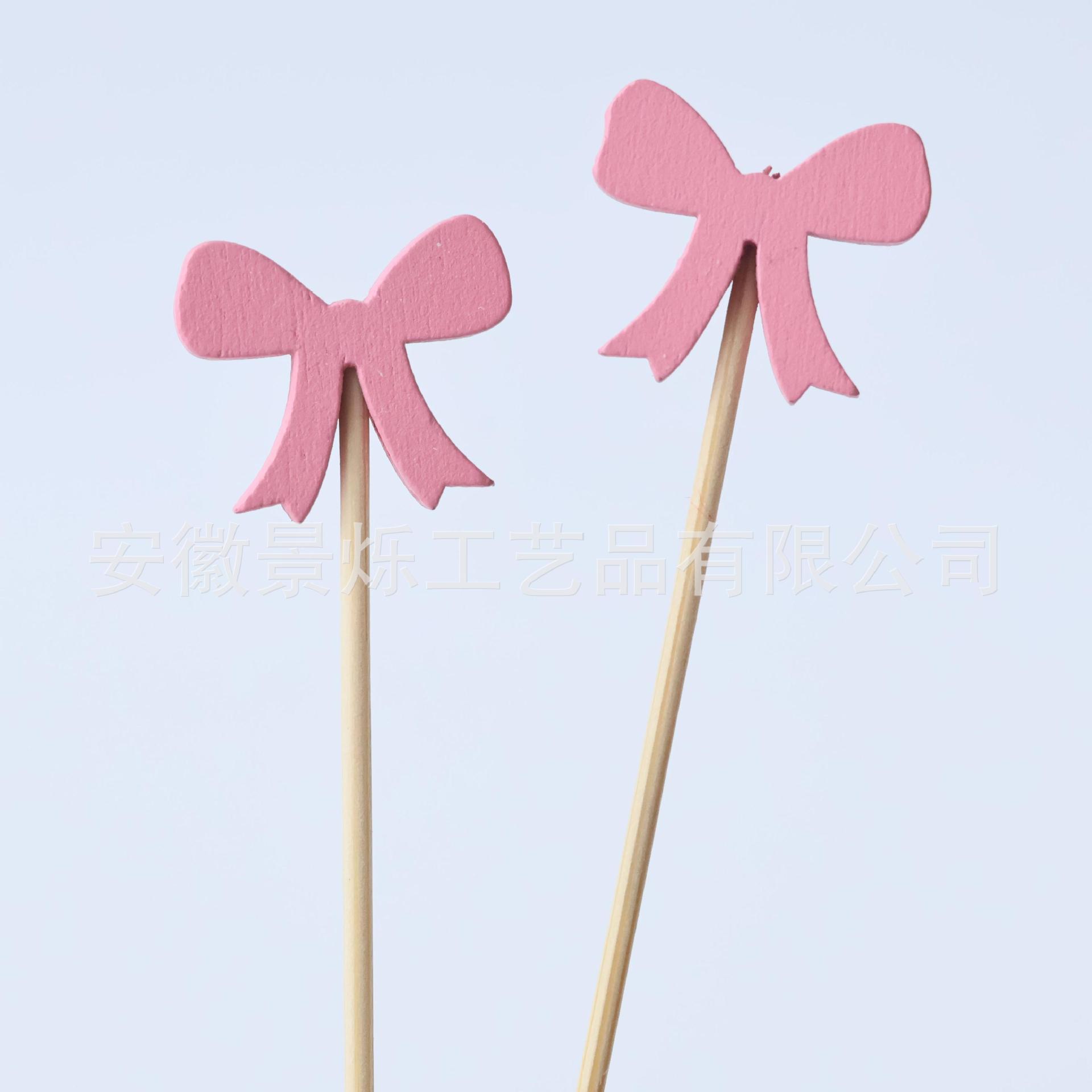 Pink solid color bow cocktail signature hamburger signature disposable bamboo stick decorative toothpick 100 PCs/bag manufacturers