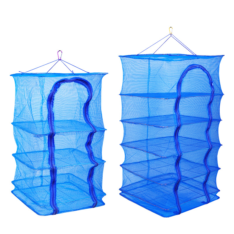 Folding drying net thickened three-layer five-layer drying cage drying net clip blue small eye anti-mosquito drying net