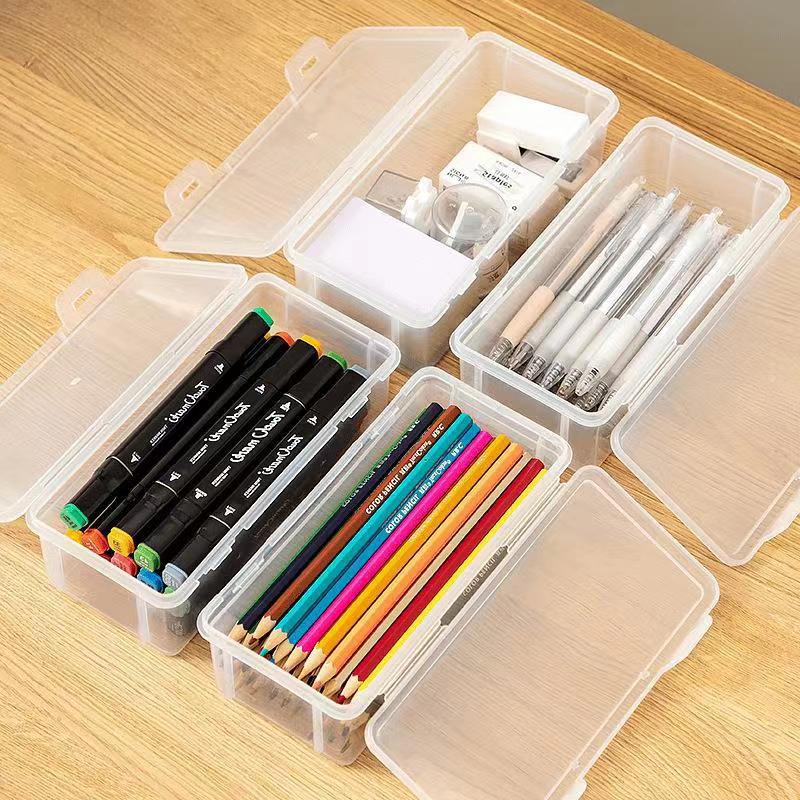 Stationery Storage Box Large Capacity Transparent Pencil Storage Box Pen Box Color Lead Children Crayon Box Painting Sketch Pencil Bag