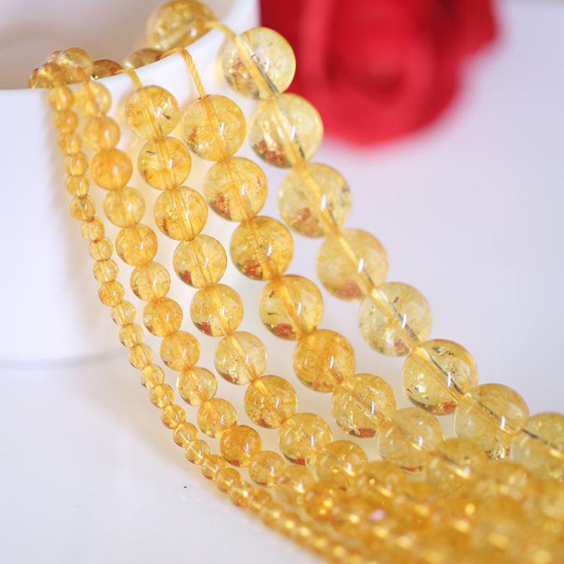 Huang Asei Crystal Natural Stone Mine Normal Topaz Handmade Trendy Jewelry Material Round Beads Semi-Finished Products Cross-Border