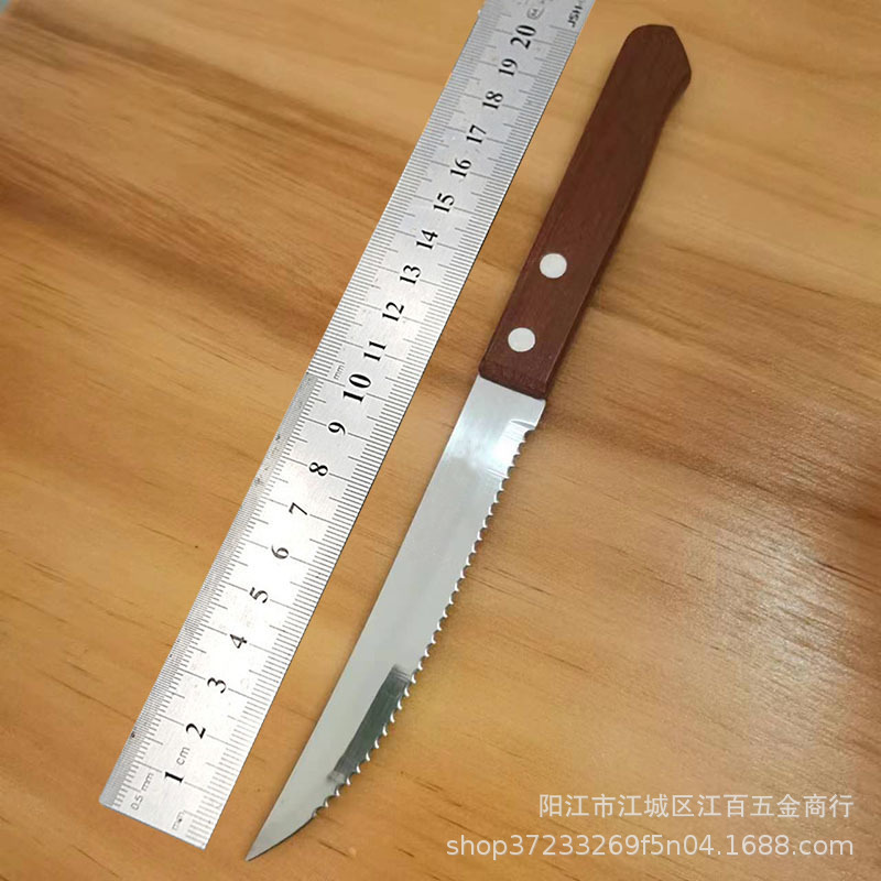 Factory in stock wooden handle steak knife household steak knife Western food knife stainless steel serrated knife bread fruit knife