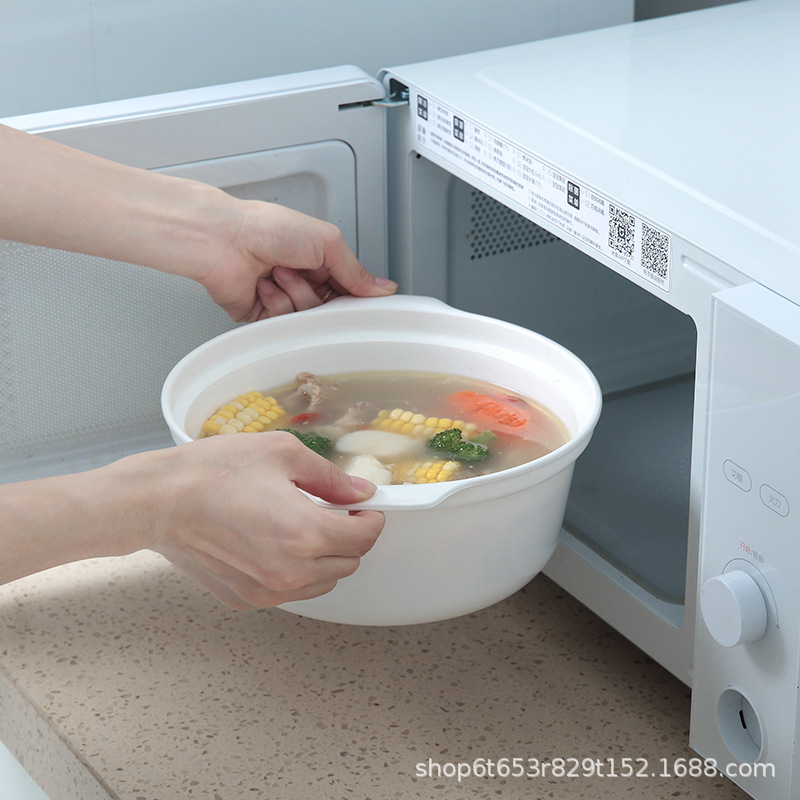 Thickened Microwave Soup Pot Microwave Heating Transparent Lid Plastic Bowl Double-Eared Anti-Scalding Bowl Large, Medium and Small Instant Noodle Bowl