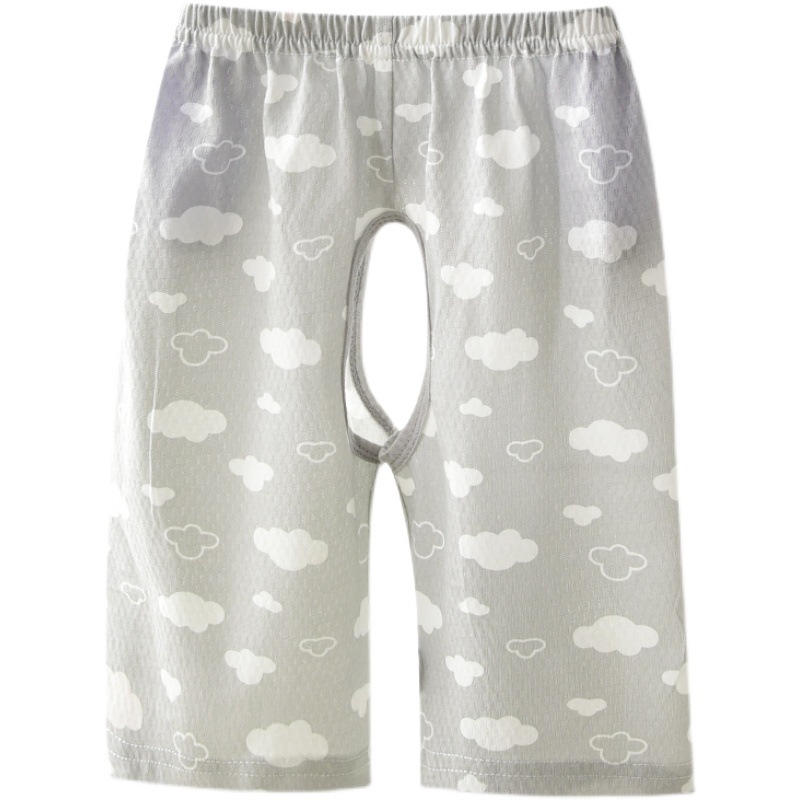 Baby's Open-crotch Pants Solid Color Cotton Mesh Thin Baby's Capri Pajama Pants Children's Air Conditioning Pants Summer Loose Breathable