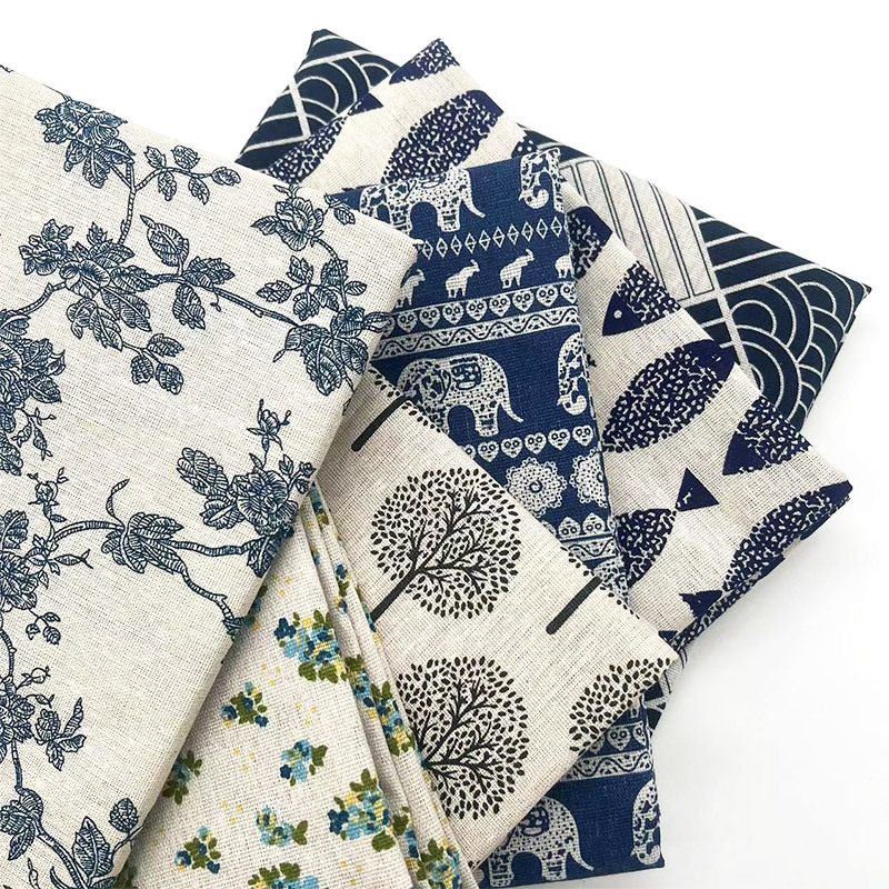 [In Stock m price] cotton and linen fabric floral tablecloth sofa cover cloth curtain fabric retro blue style